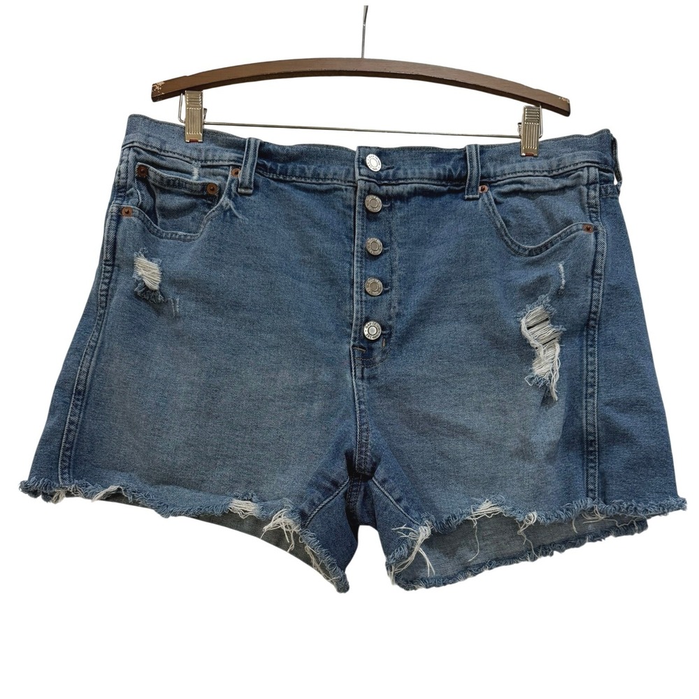Gap Denim Womens Blue Distressed Button Fly Jean Shorts Size 16 / 33‎ Raw Hem